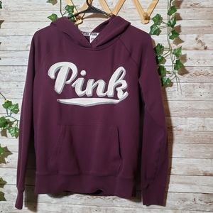 PINK Victoria's Secret Stitch Logo Hoodie Jacket Coat Sweatshirt Burgundy Maroon